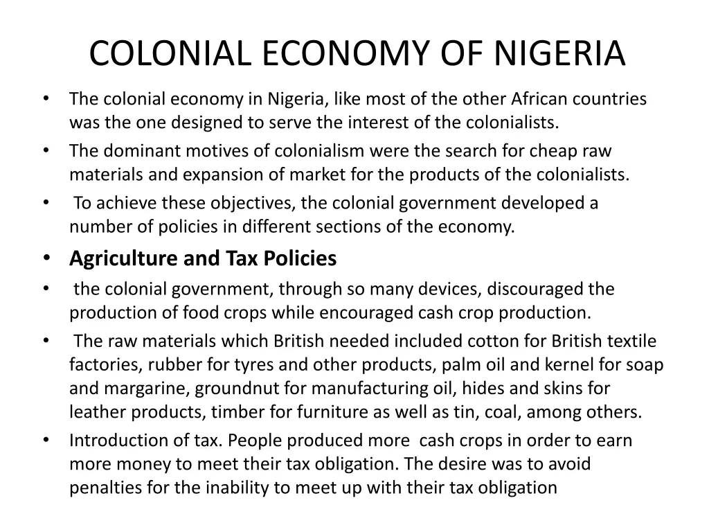 colonial economy of nigeria