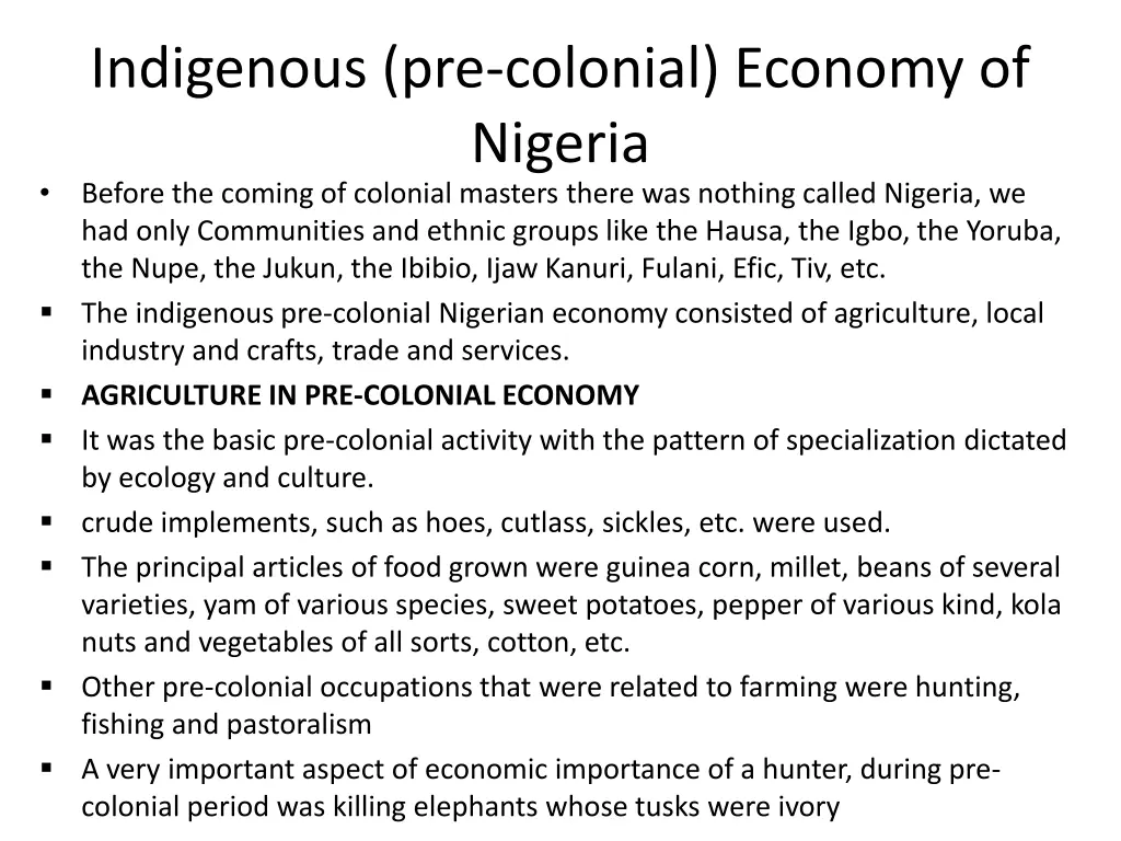 indigenous pre colonial economy of nigeria before