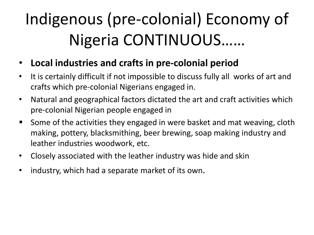 indigenous pre colonial economy of nigeria