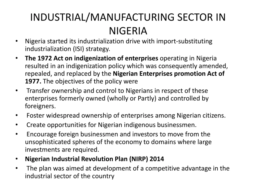 industrial manufacturing sector in nigeria