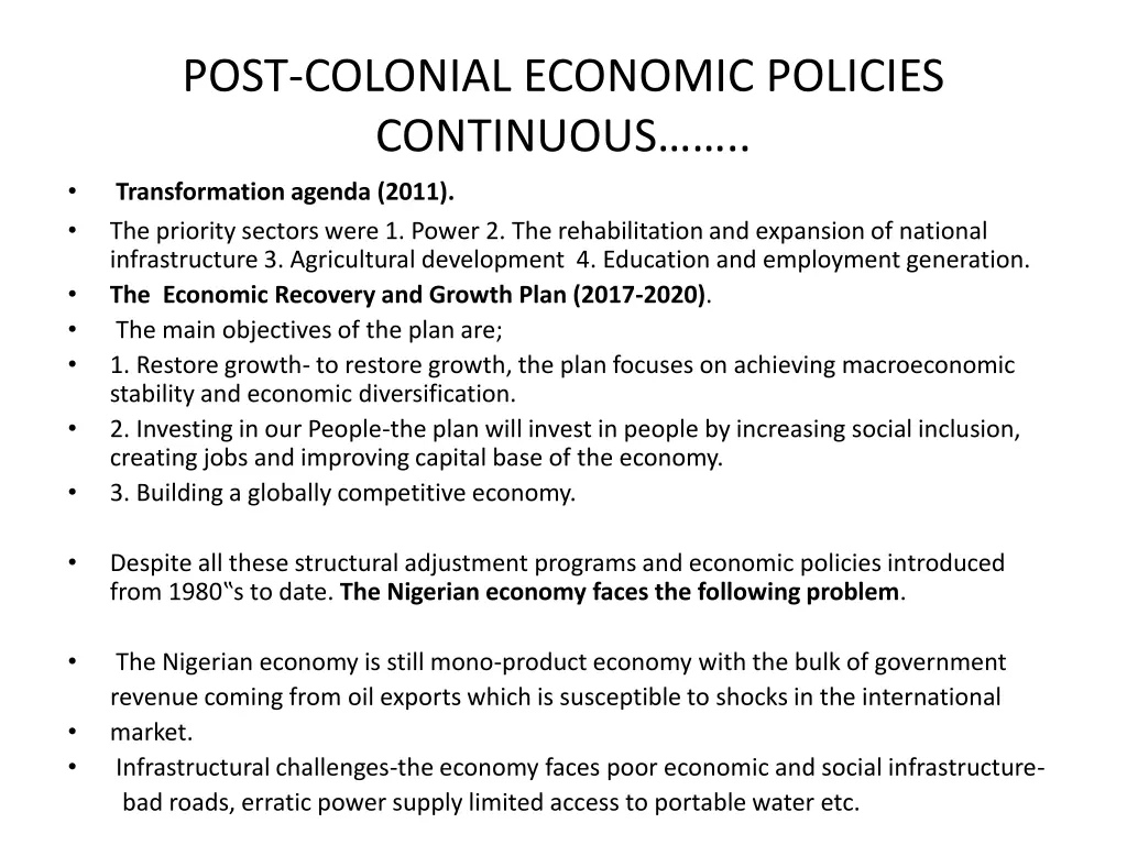 post colonial economic policies continuous 2