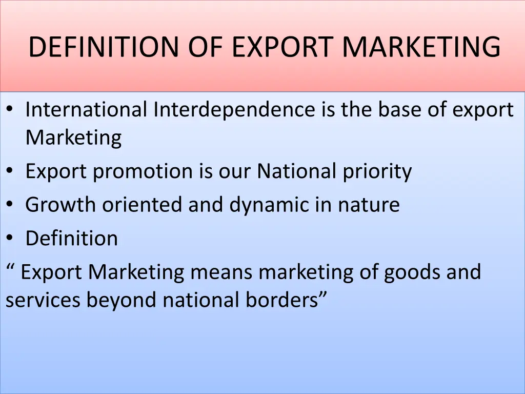 definition of export marketing