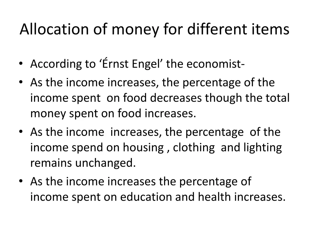 allocation of money for different items