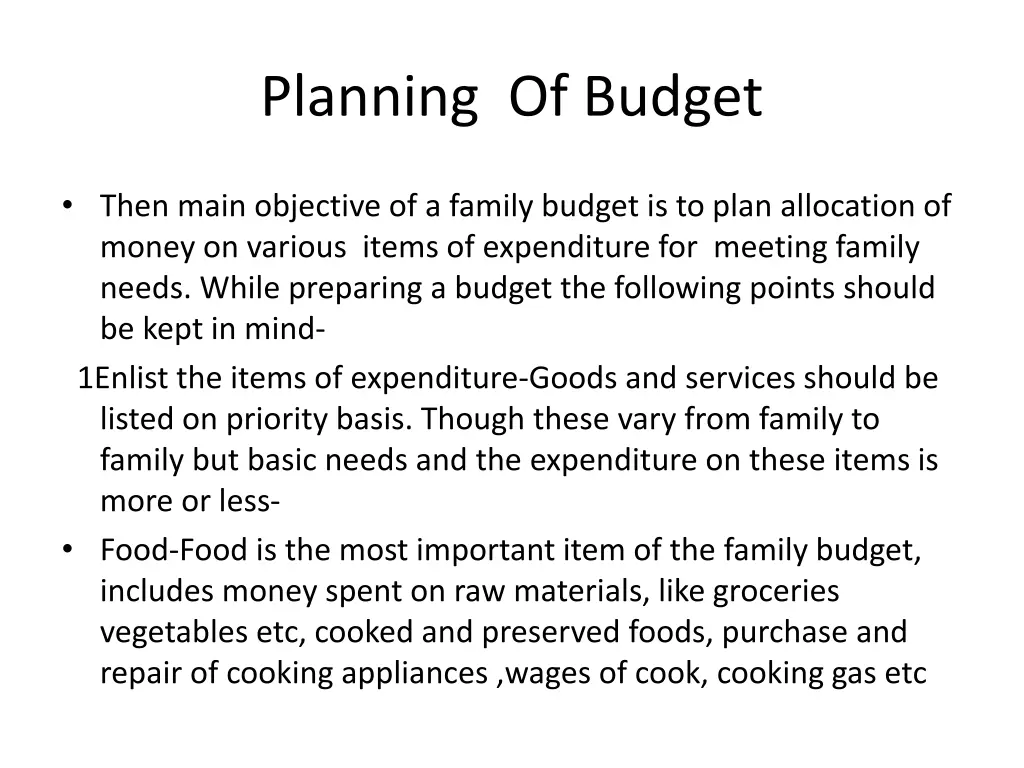 planning of budget