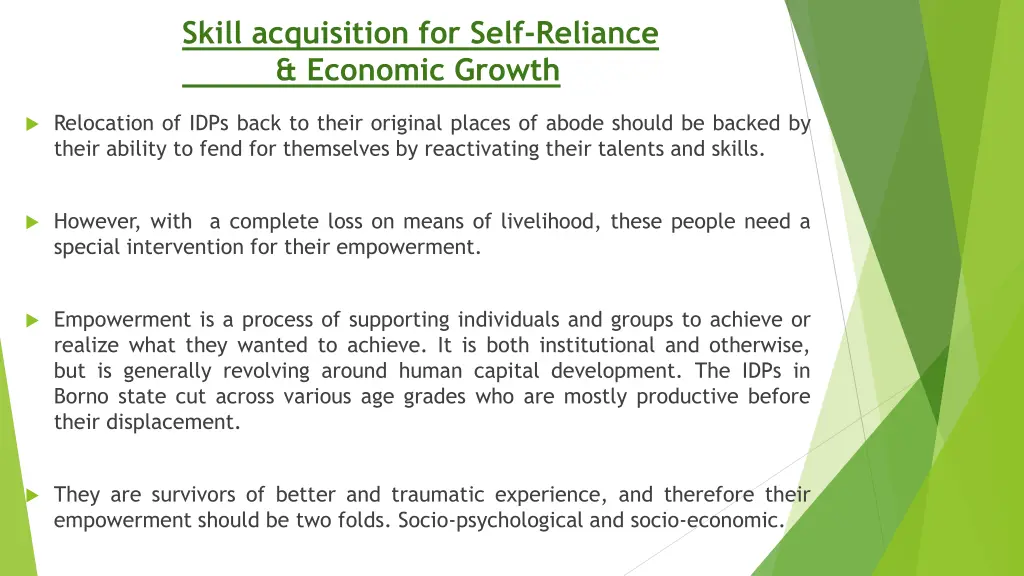 skill acquisition for self reliance economic