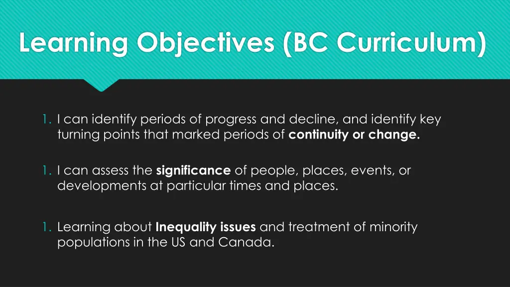 learning objectives bc curriculum