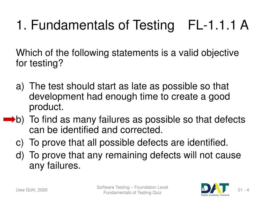 1 fundamentals of testing fl 1 1 1 a