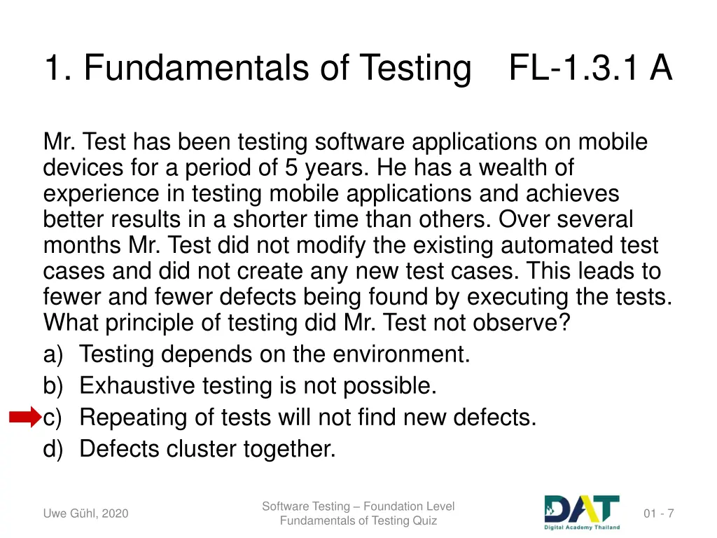 1 fundamentals of testing fl 1 3 1 a