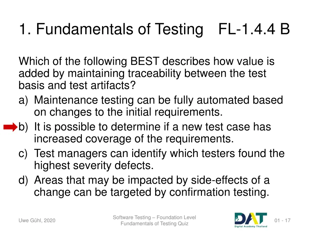 1 fundamentals of testing fl 1 4 4 b