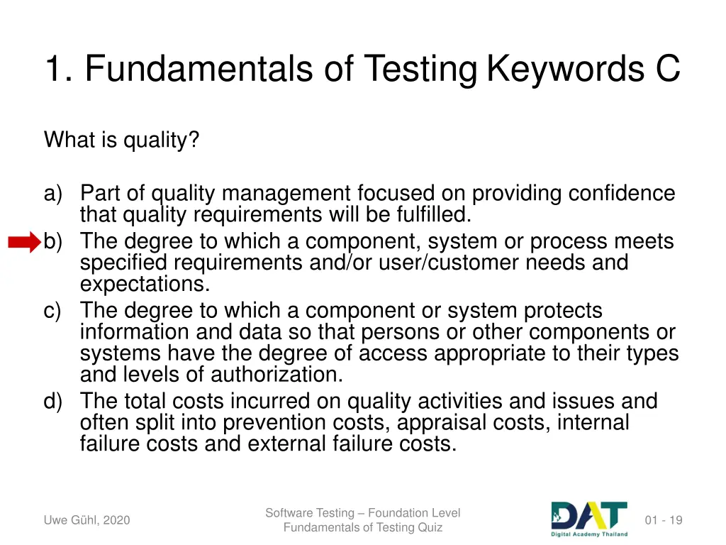 1 fundamentals of testing keywords c