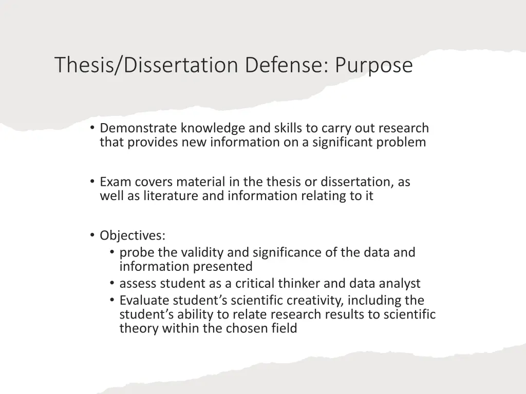 thesis dissertation defense purpose