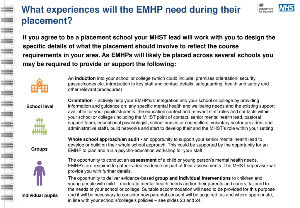 what experiences will the emhp need during their