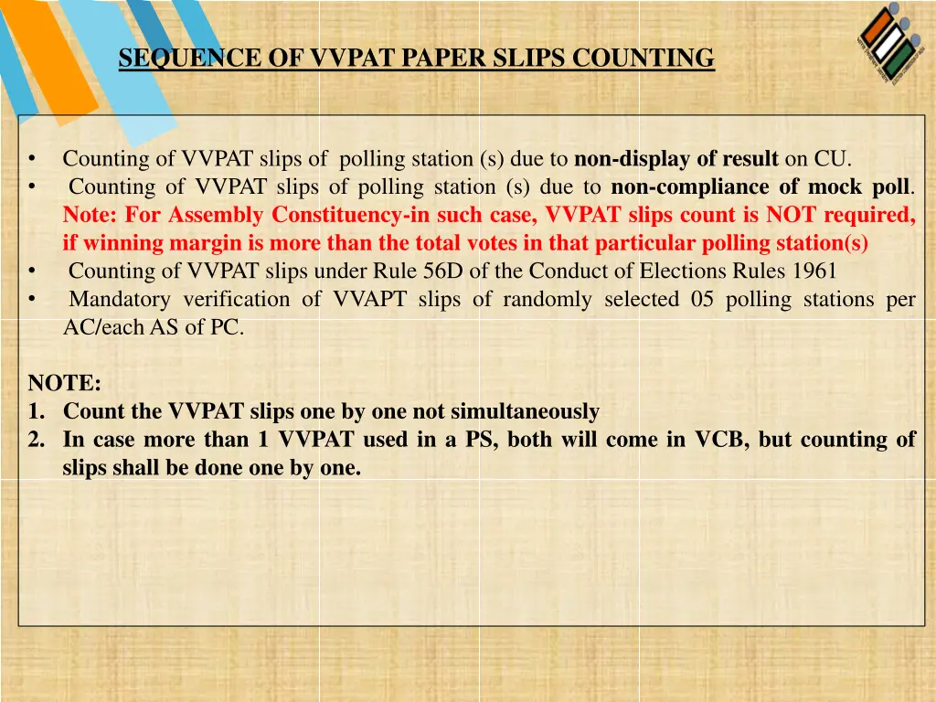 sequence of vvpat paper slips counting