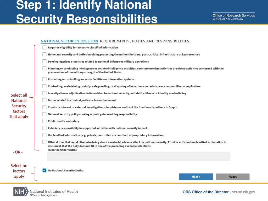 step 1 identify national security responsibilities