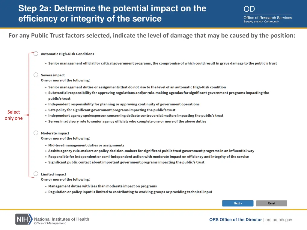 step 2a determine the potential impact