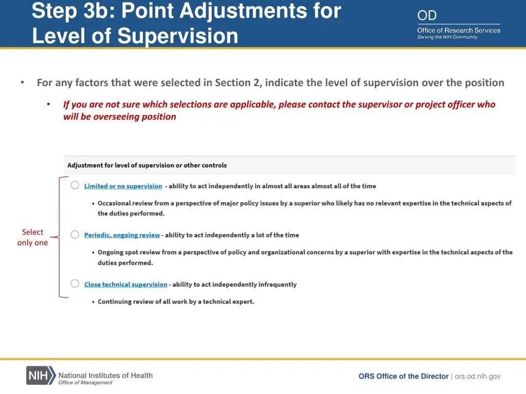 step 3b point adjustments for level of supervision