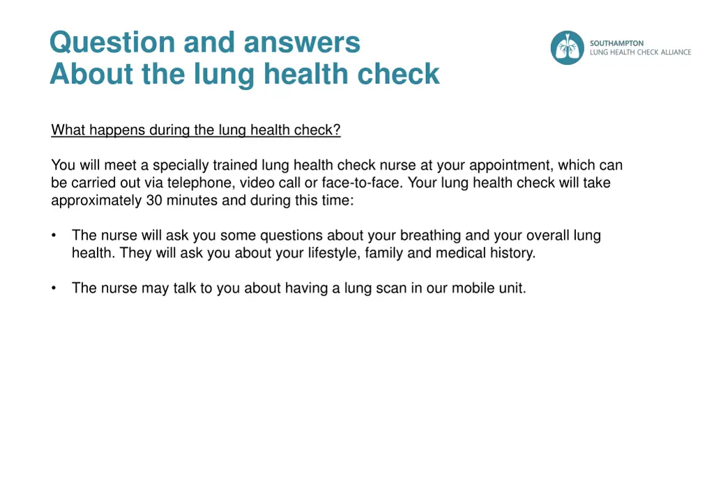 question and answers about the lung health check 1