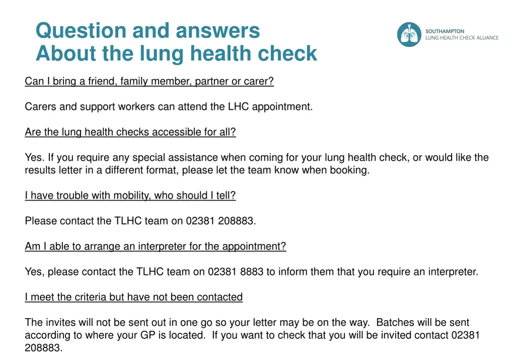 question and answers about the lung health check 2