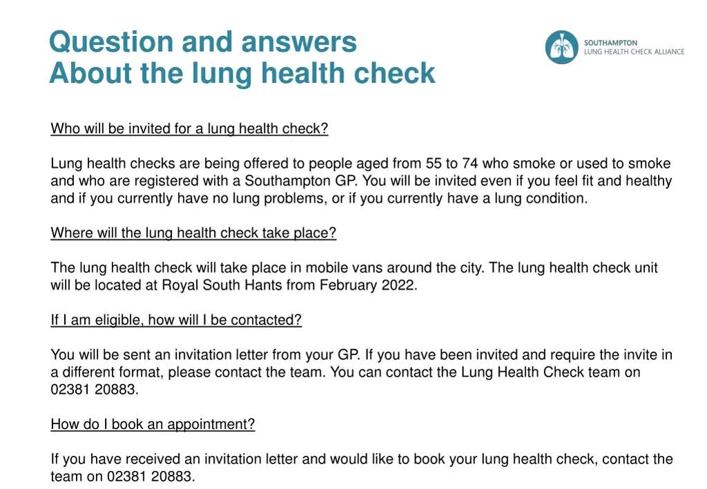 question and answers about the lung health check