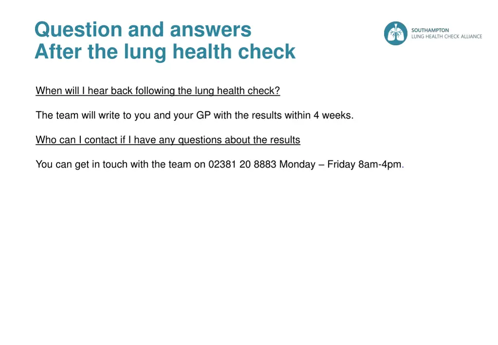 question and answers after the lung health check