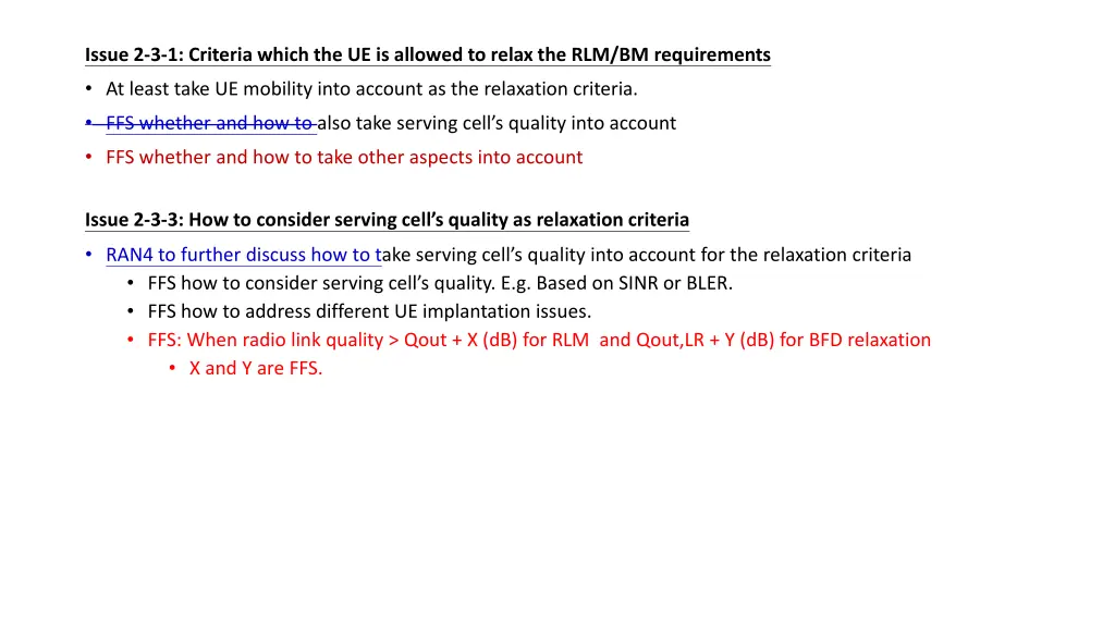 issue 2 3 1 criteria which the ue is allowed