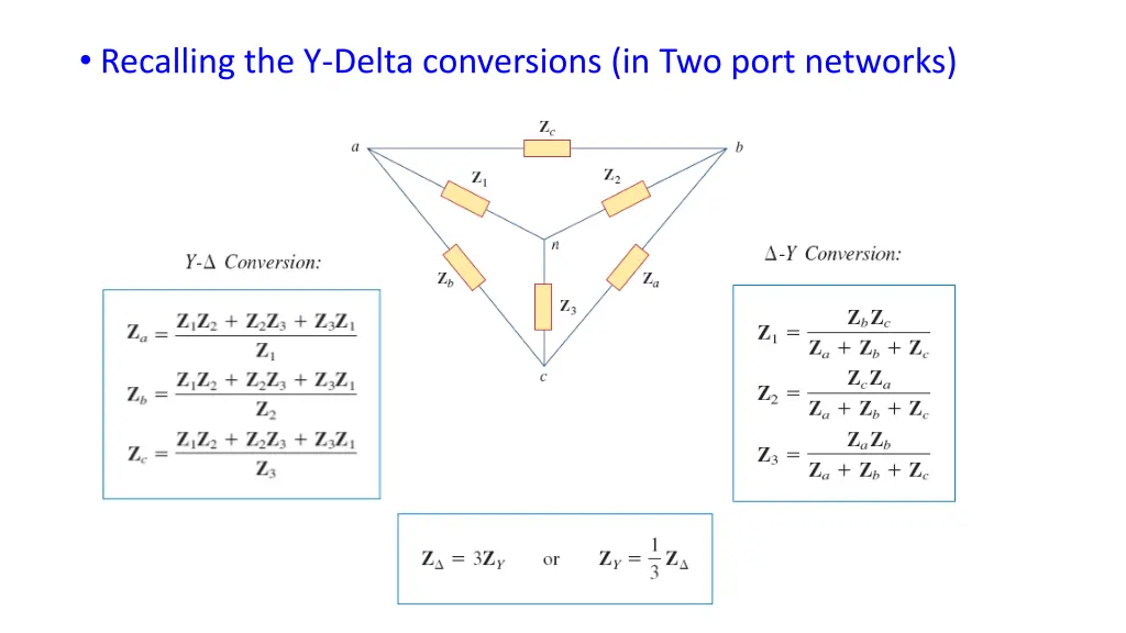 recalling the y delta conversions in two port