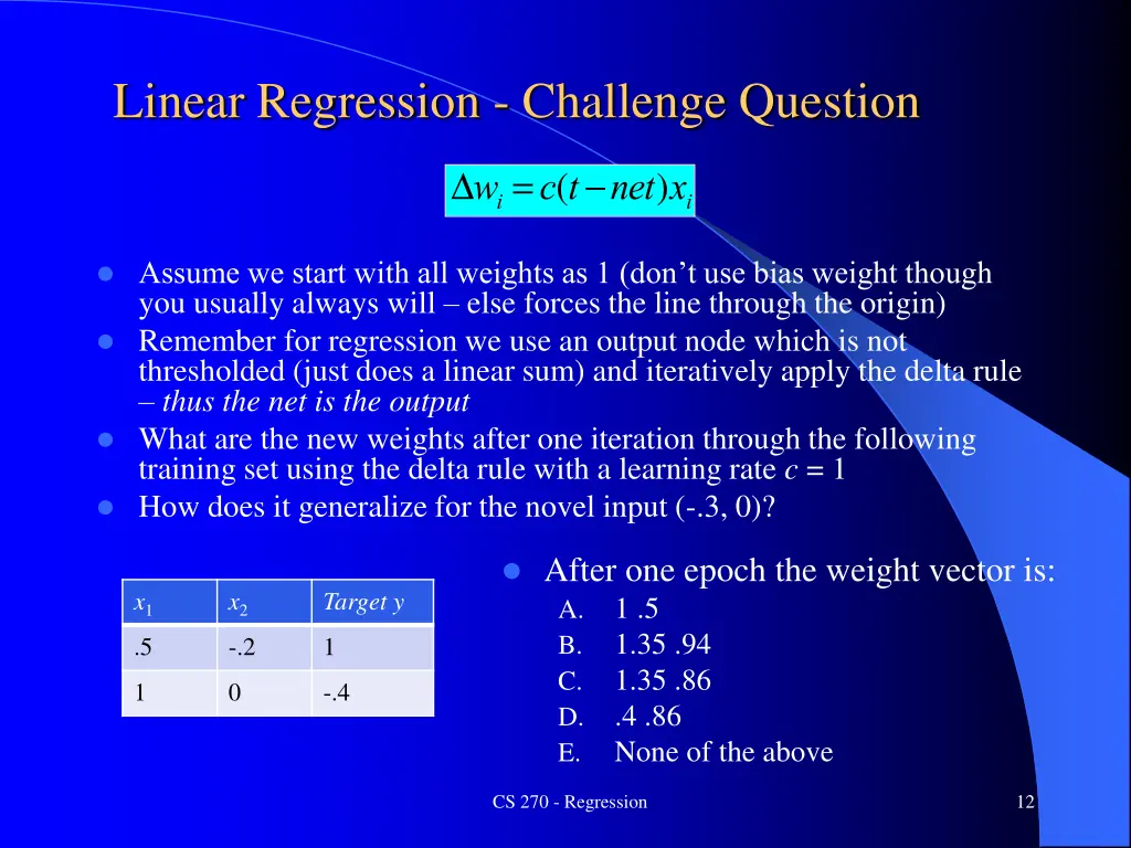 linear regression challenge question