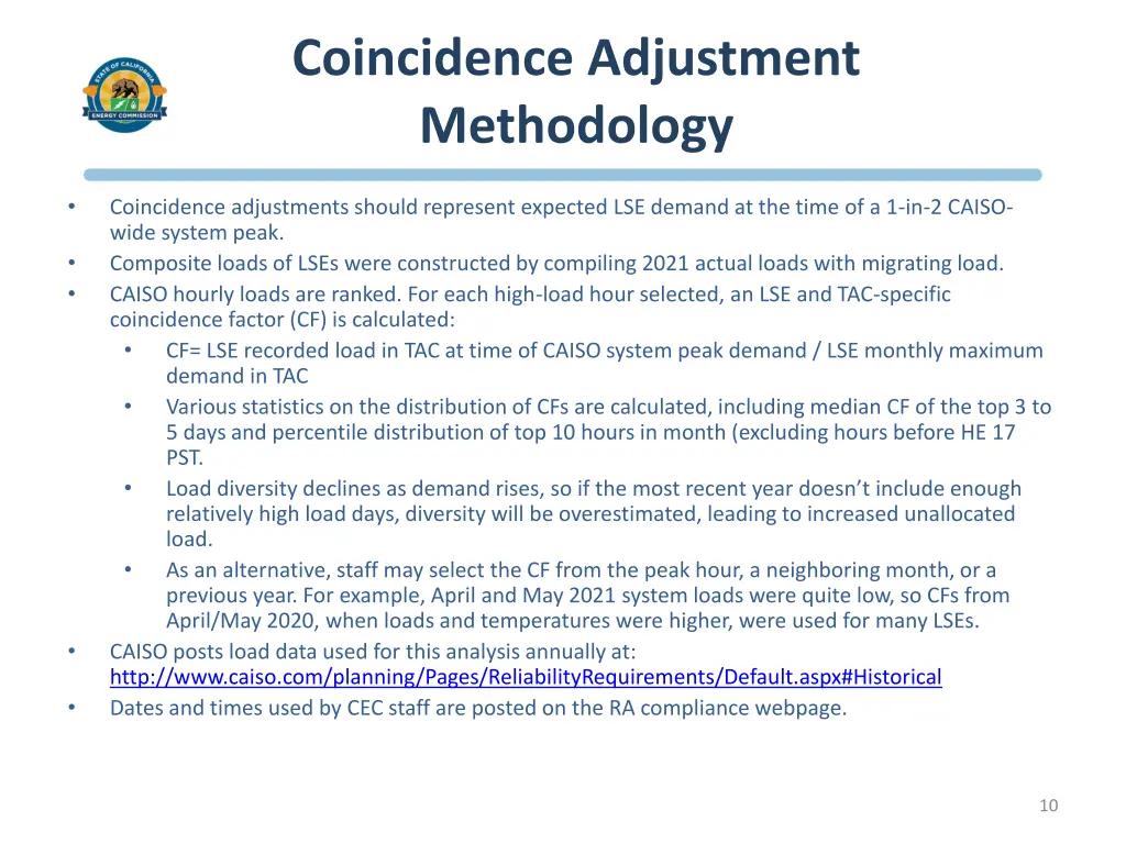 coincidence adjustment methodology