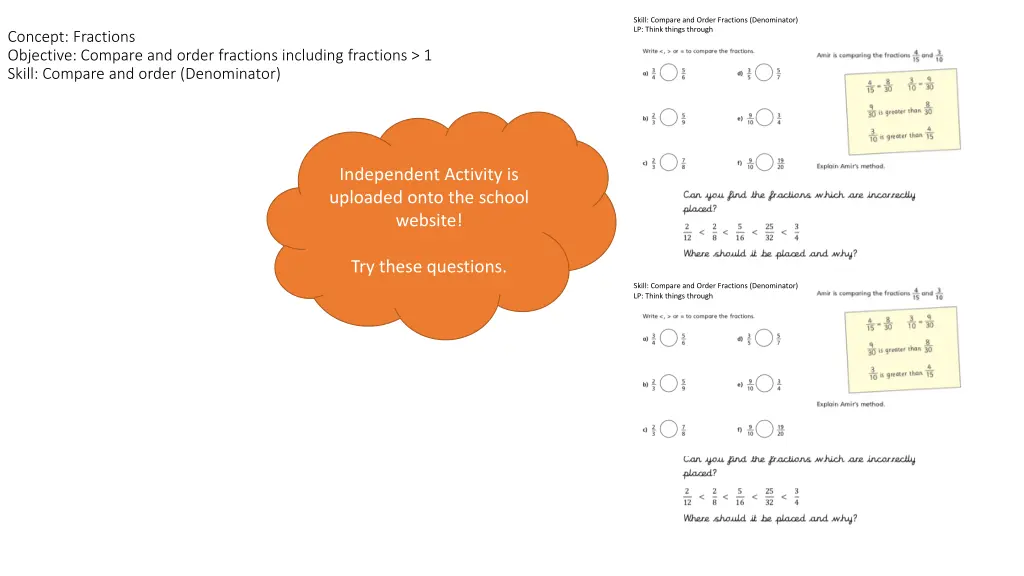 skill compare and order fractions denominator