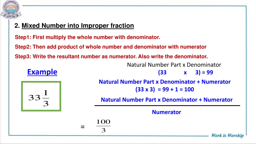 2 mixed number into improper fraction