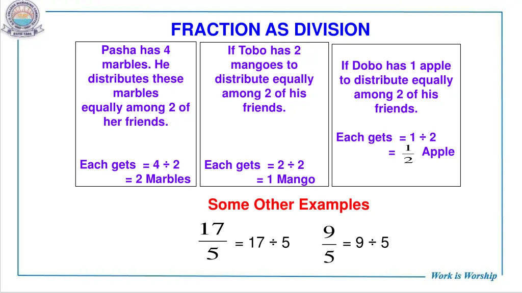 fraction as division pasha has 4 marbles