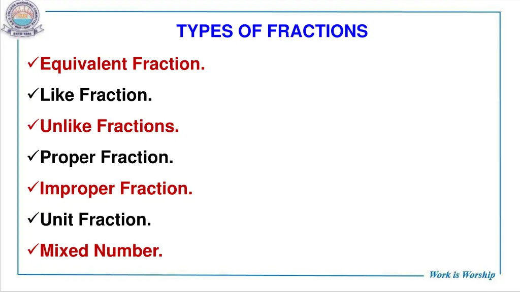 types of fractions