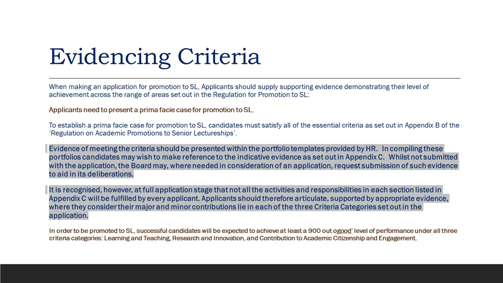 evidencing criteria