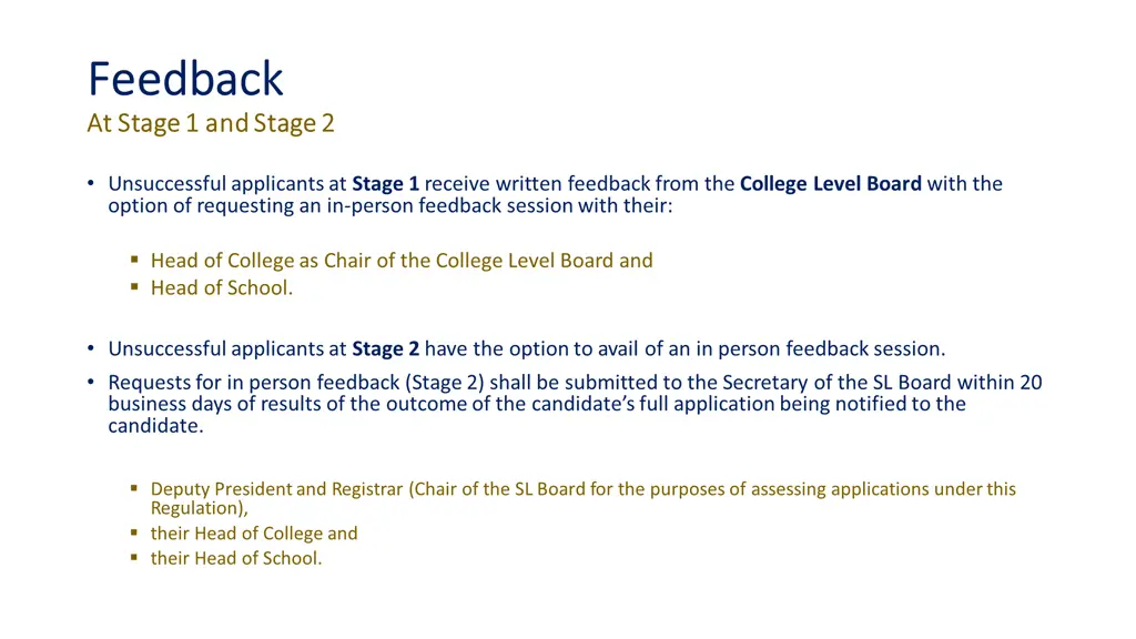 feedback feedback at stage 1 and stage 2 at stage