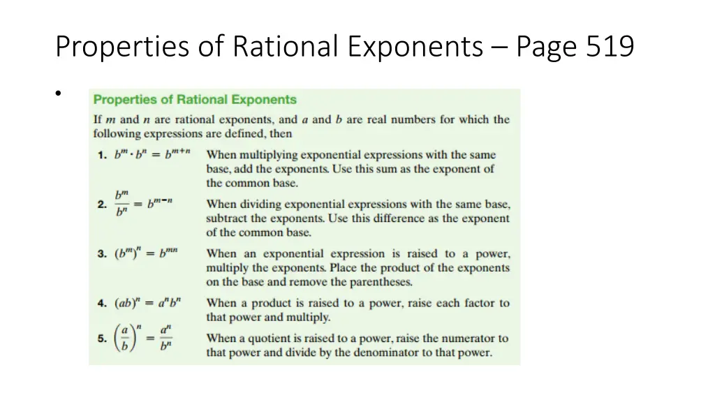 properties of rational exponents page 519