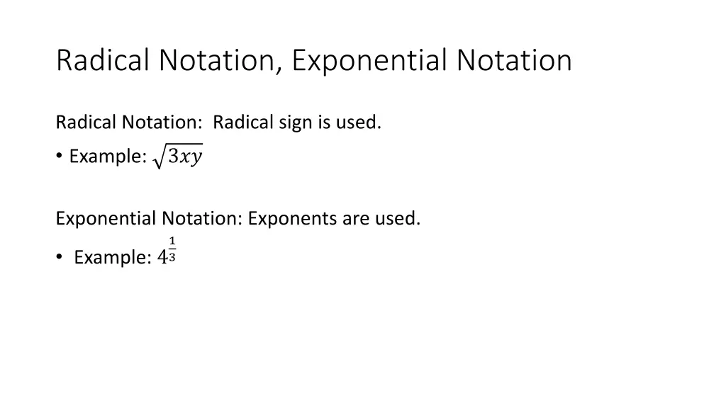 radical notation exponential notation