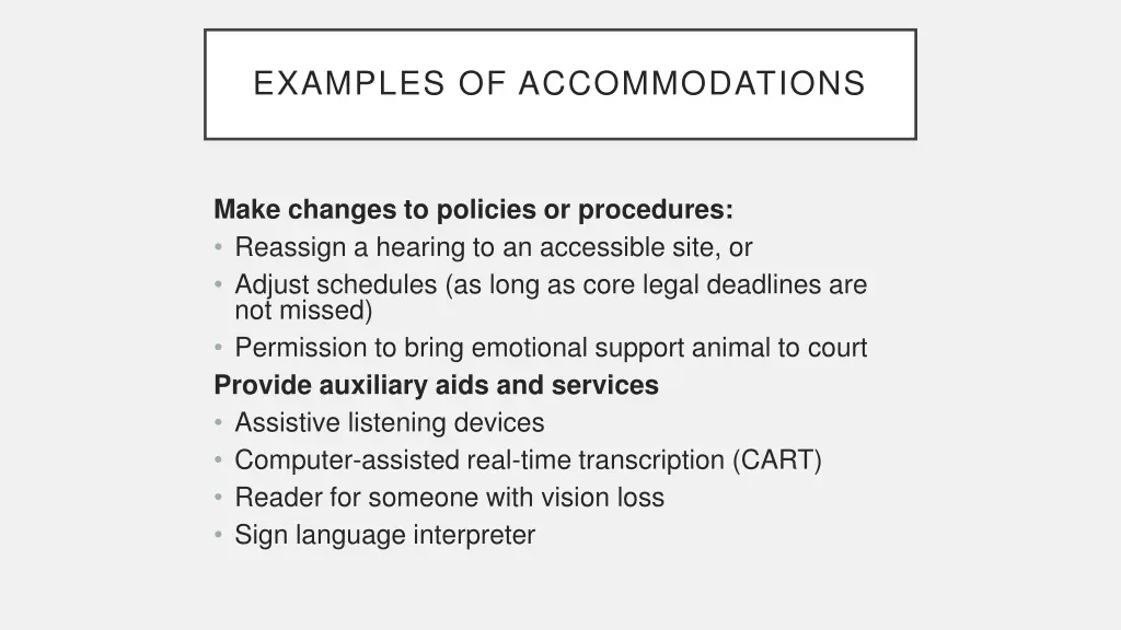 examples of accommodations