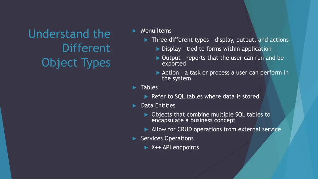 understand the different object types