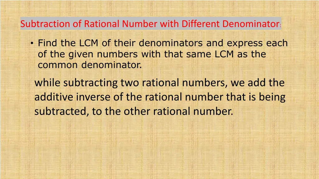 subtraction of rational number with different