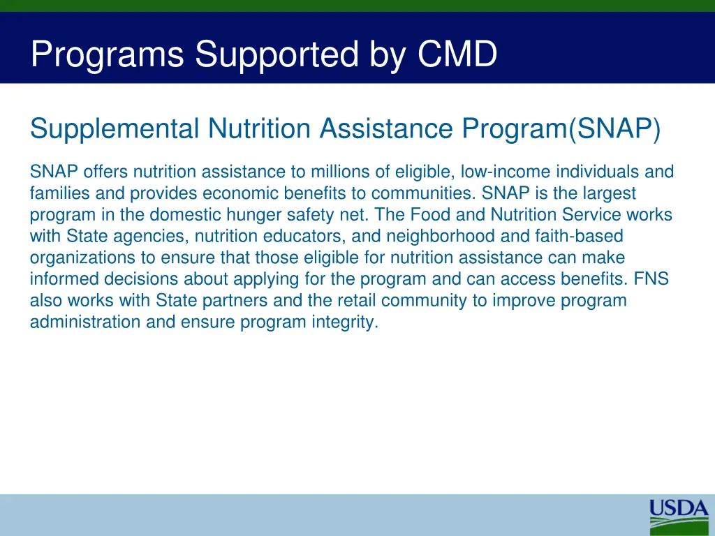 programs supported by cmd 2