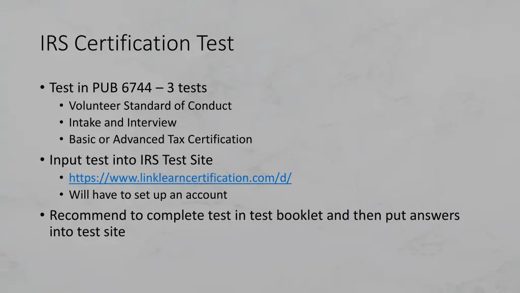 irs certification test