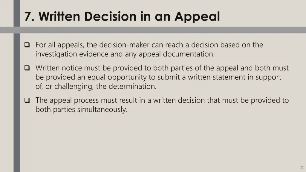 7 written decision in an appeal