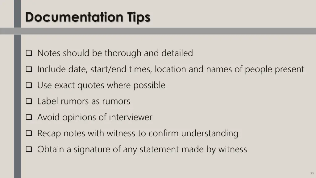 documentation tips