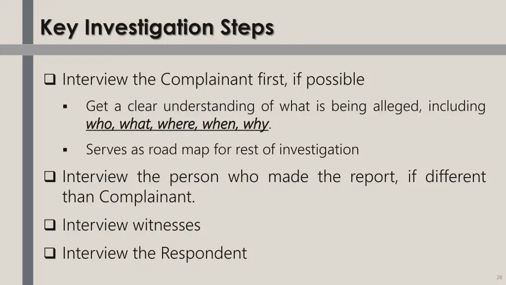 key investigation steps 1