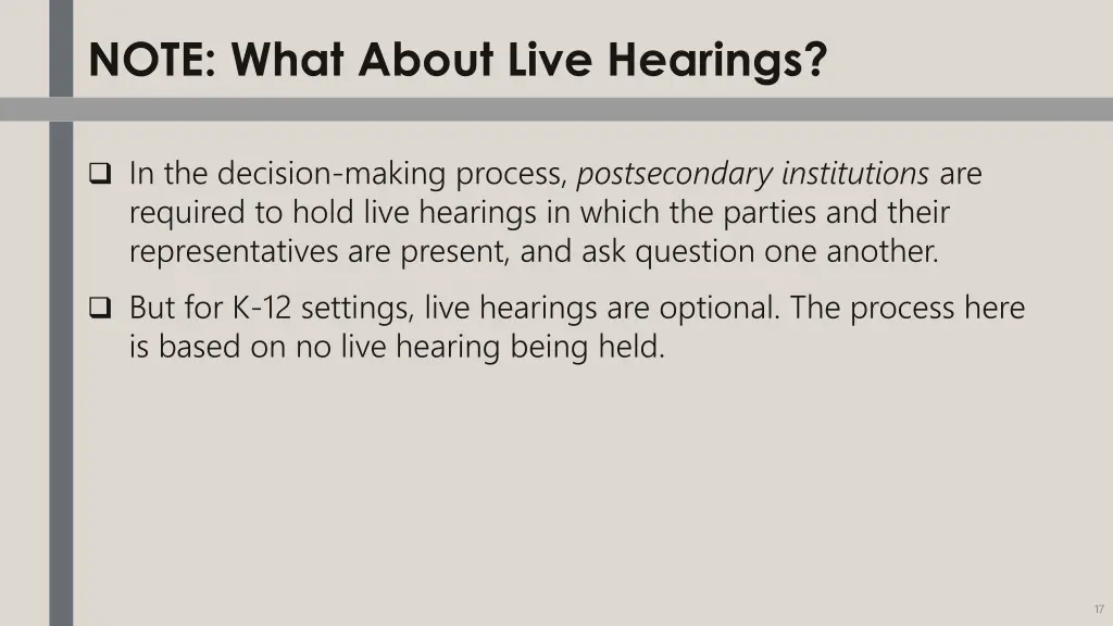 note what about live hearings