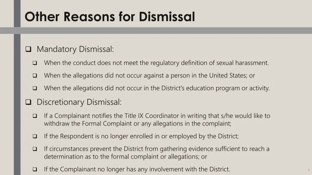 other reasons for dismissal