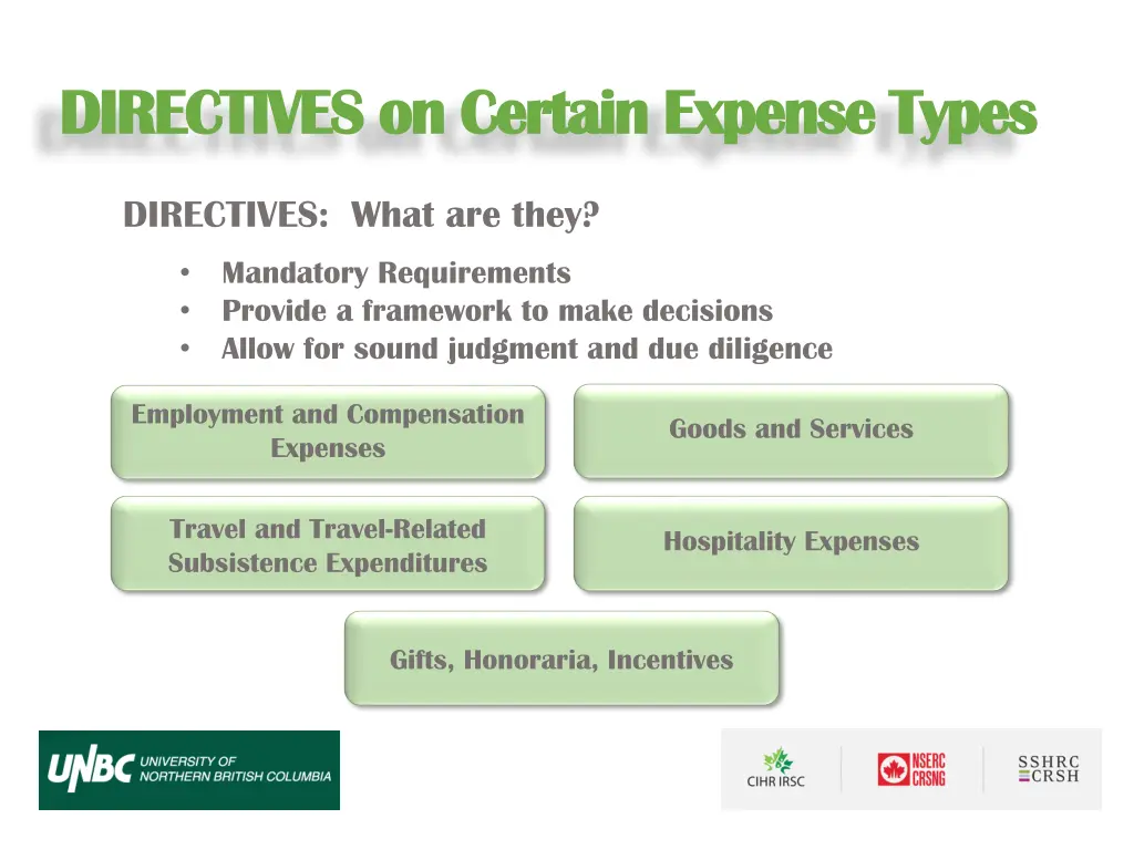 directives on certain expense types directives