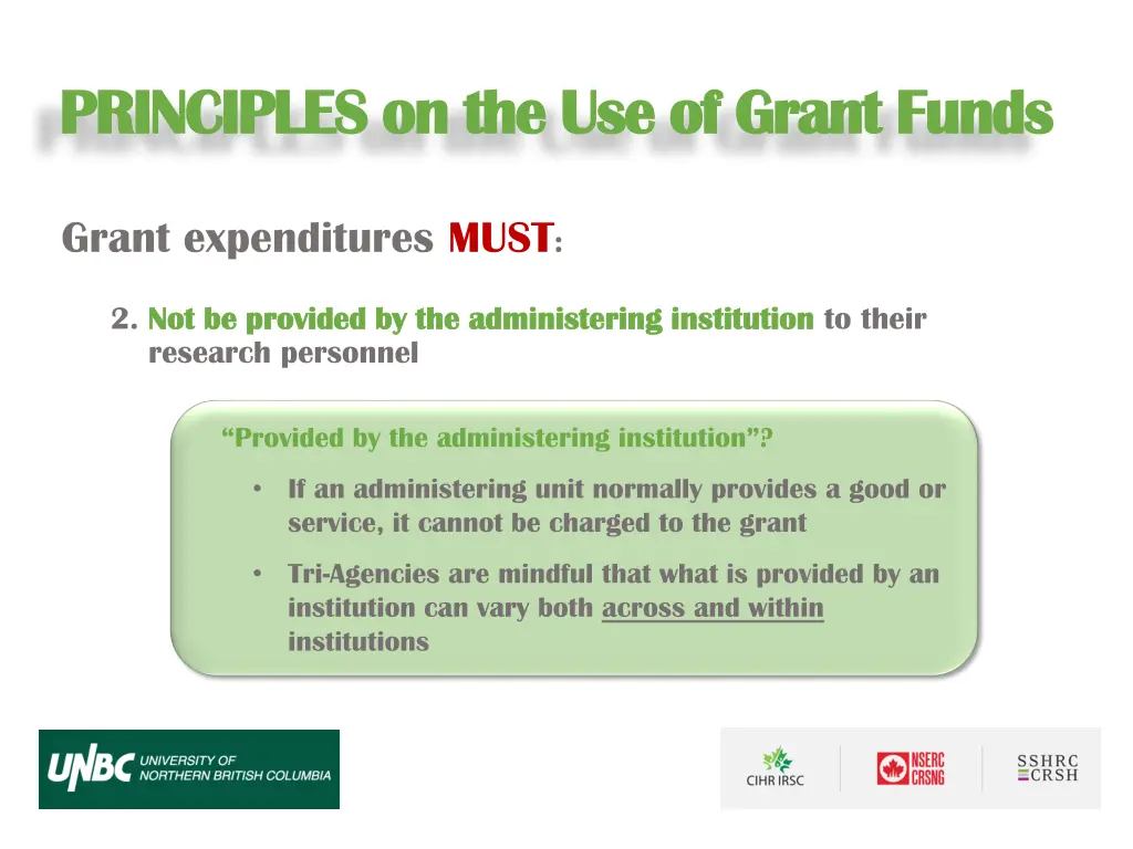 principles on the use of grant funds principles 1