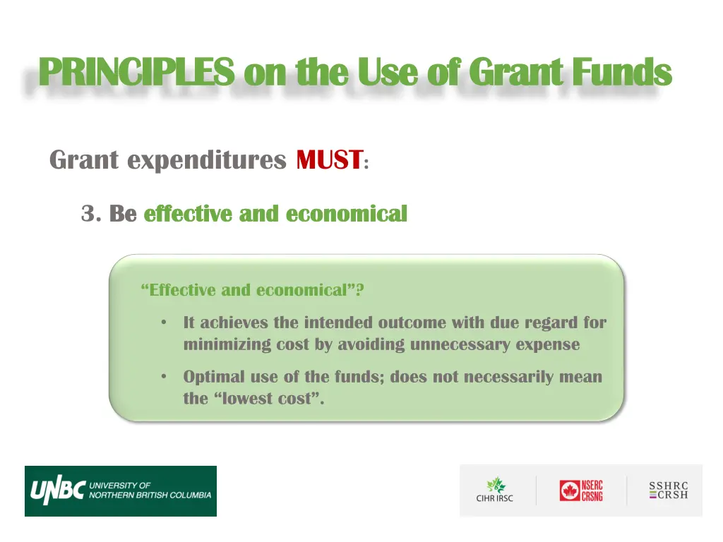 principles on the use of grant funds principles 2