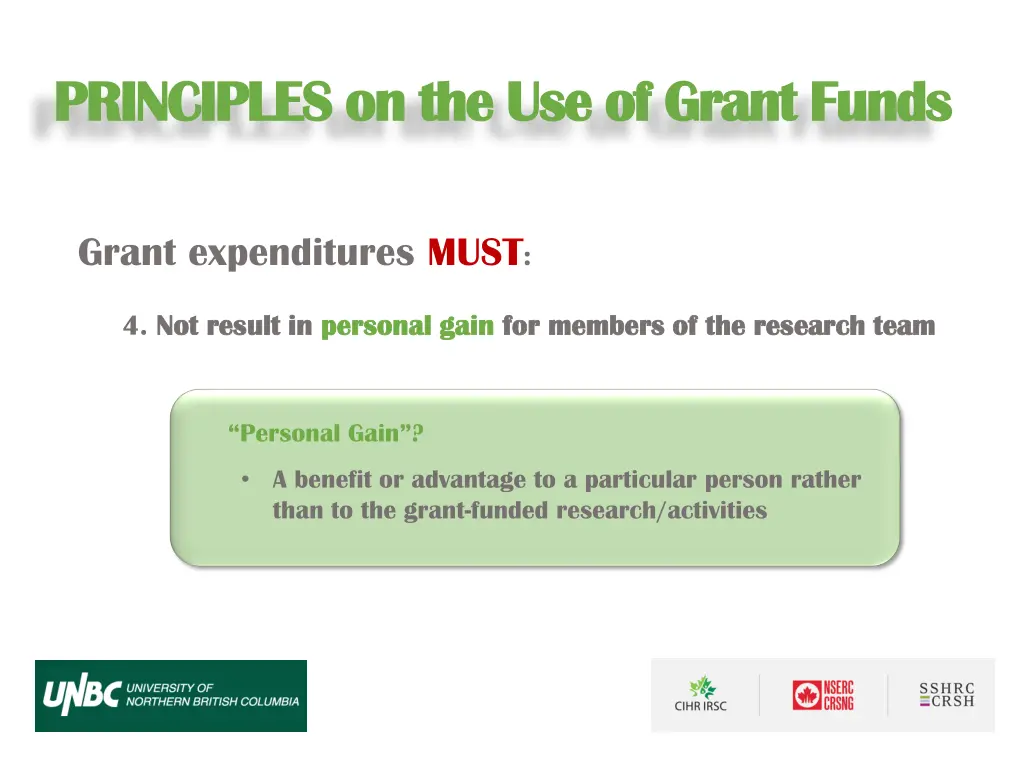 principles on the use of grant funds principles 3